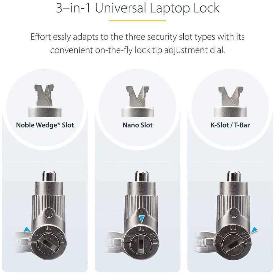 StarTech.com Universal Laptop Lock 6.6ft with Keyed Locking Cable for Noble Wedge, Nano, and K-Slot Security Slots