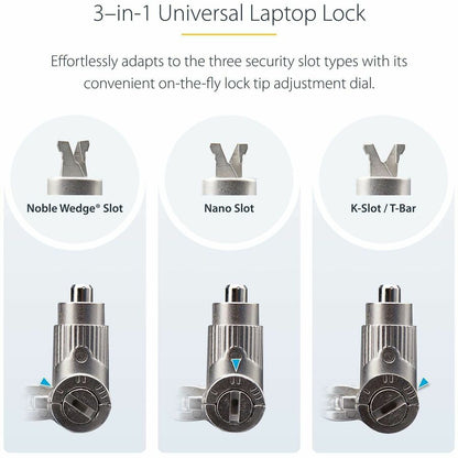 StarTech.com Universal Laptop Lock 6.6ft with Keyed Locking Cable for Noble Wedge, Nano, and K-Slot Security Slots
