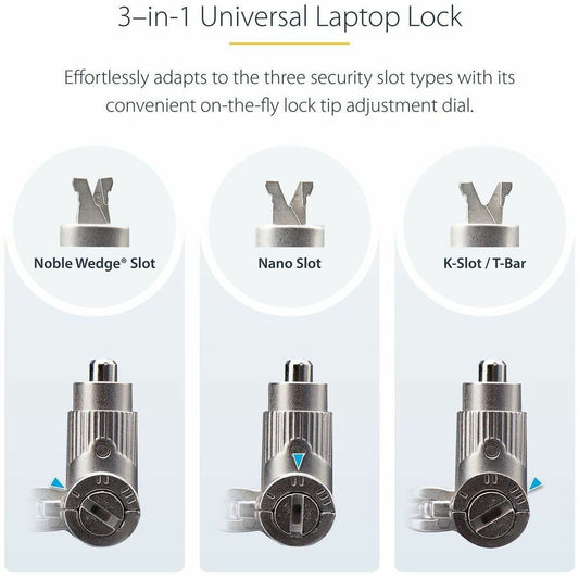 StarTech.com Universal Laptop Lock 6.6ft with Keyed Locking Cable for Noble Wedge, Nano, and K-Slot Security Slots