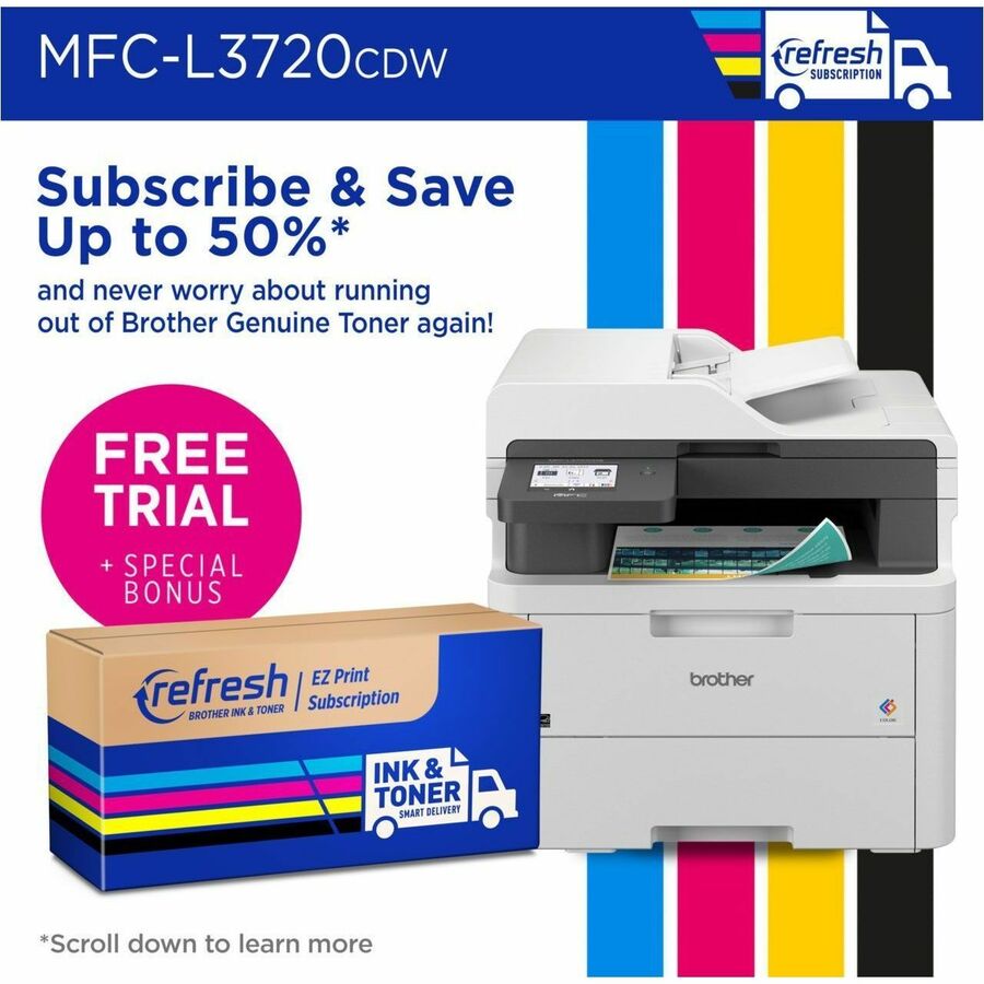 Brother MFC-L3720CDW Wireless Color All-in-One Printer with Laser Output and Duplex Printing