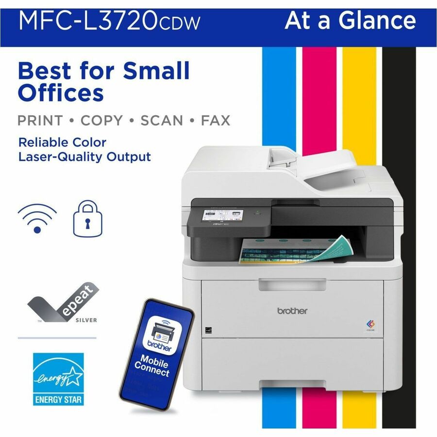 Brother MFC-L3720CDW Wireless Color All-in-One Printer with Laser Output and Duplex Printing
