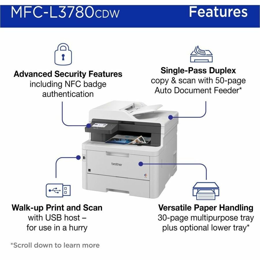 Brother MFC-L3780CDW Wireless Color Laser All-in-One Printer with Scan, Copy, Fax, and Cloud Connectivity