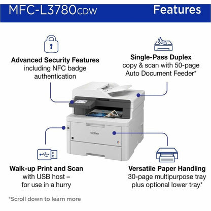 Brother MFC-L3780CDW Wireless Color Laser All-in-One Printer with Scan, Copy, Fax, and Cloud Connectivity