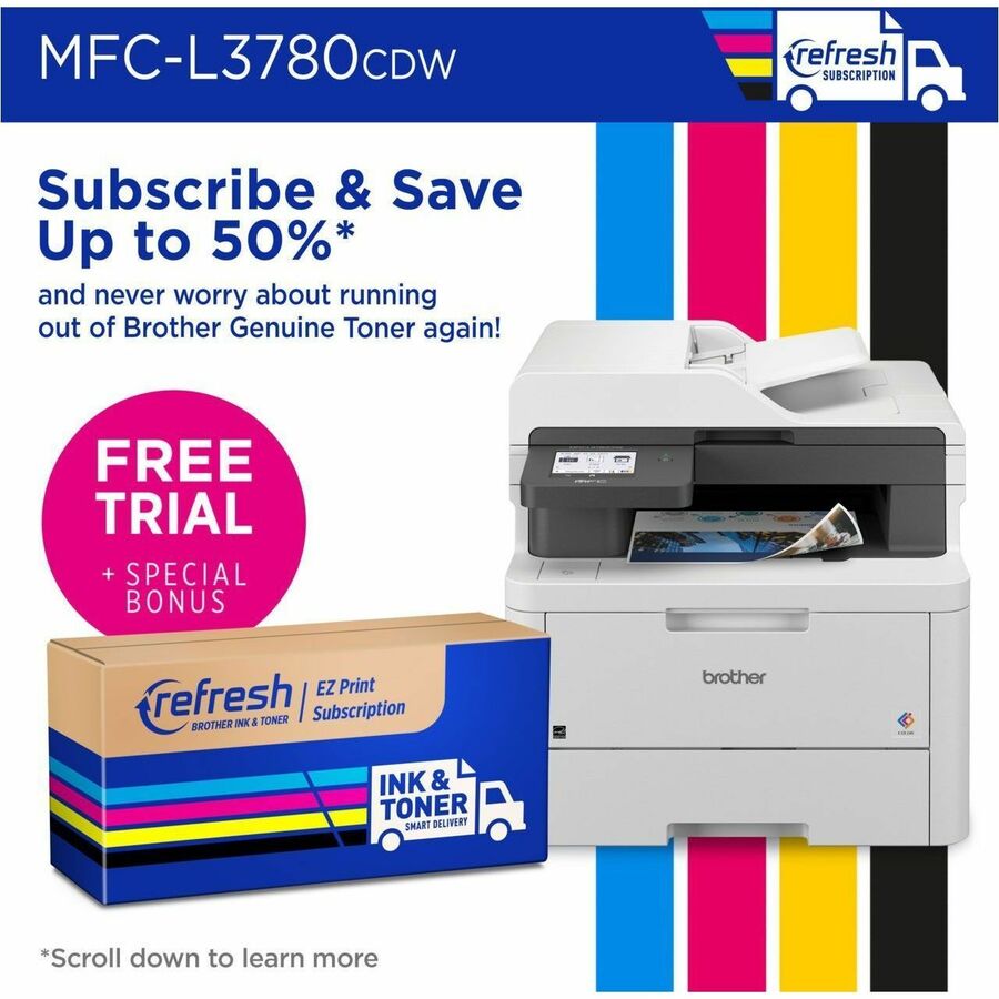 Brother MFC-L3780CDW Wireless Color Laser All-in-One Printer with Scan, Copy, Fax, and Cloud Connectivity