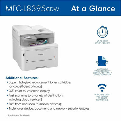 Brother Workhorse MFC-L8395CDW Wireless Color All-in-One Printer with Duplex Scanning and High-Speed Printing
