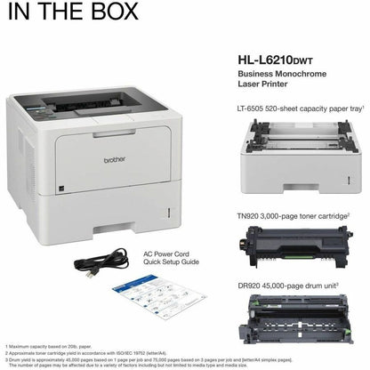 Brother HL-L6210DWT Business Monochrome Laser Printer with Dual Paper Trays and Wireless Networking