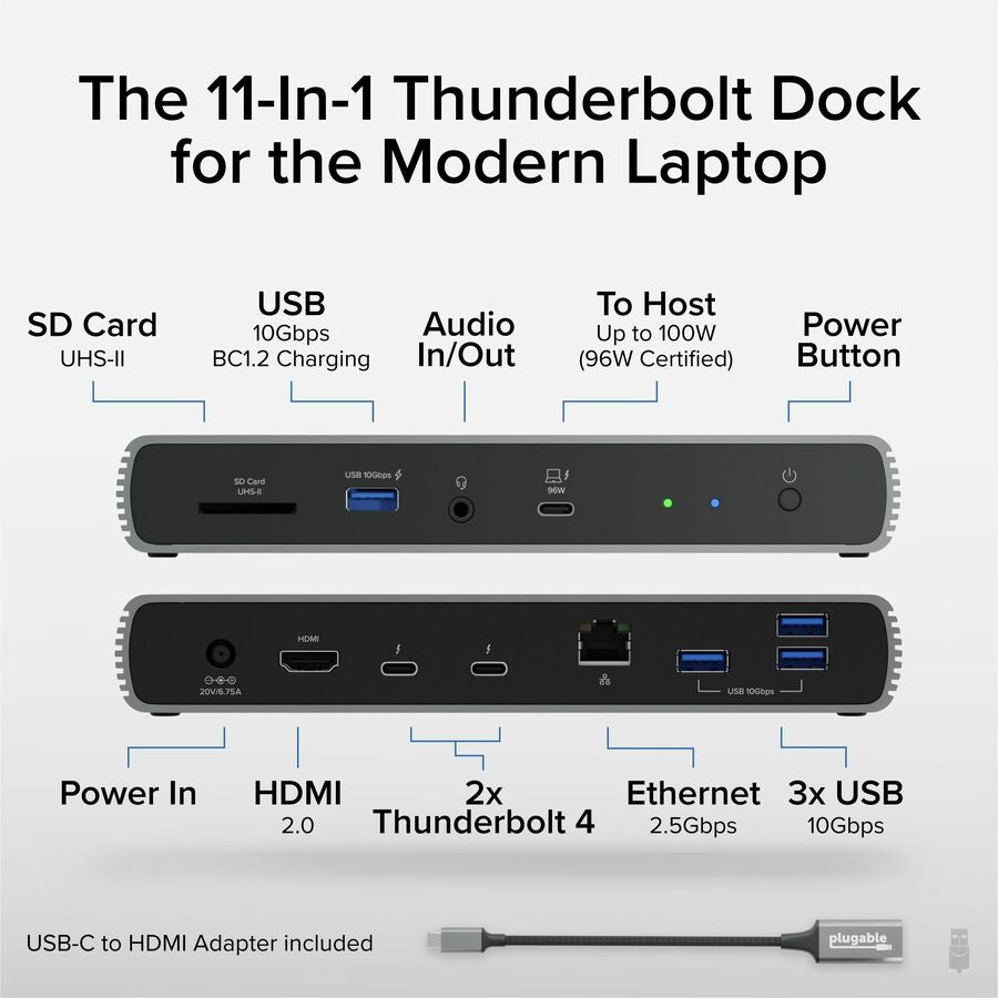 Plugable Thunderbolt 4 Docking Station with Dual 4K Support and 100W Power Delivery