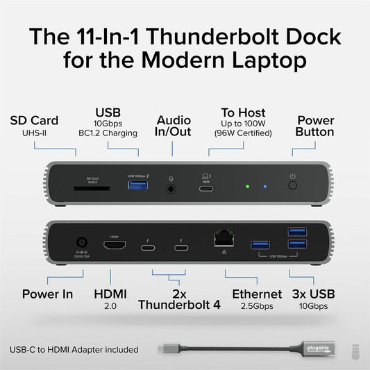 Plugable Thunderbolt 4 Docking Station with Dual 4K Support and 100W Power Delivery