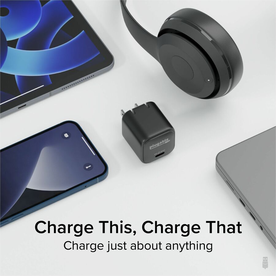 Plugable GaN USB-C Charger Block 30W Portable Power Adapter - Pack of 3