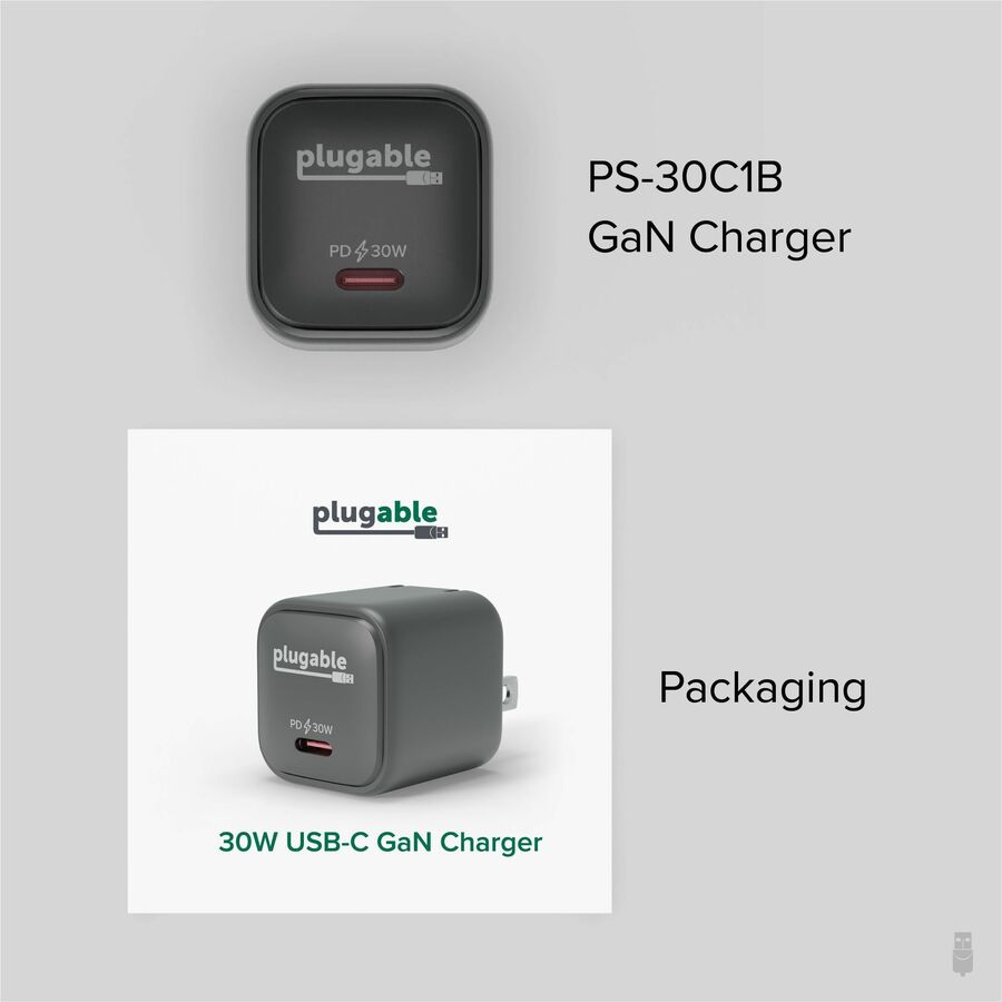 Plugable GaN USB-C Charger Block 30W Portable Power Adapter - Pack of 3