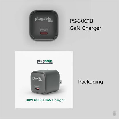 Plugable GaN USB-C Charger Block 30W Portable Power Adapter - Pack of 3