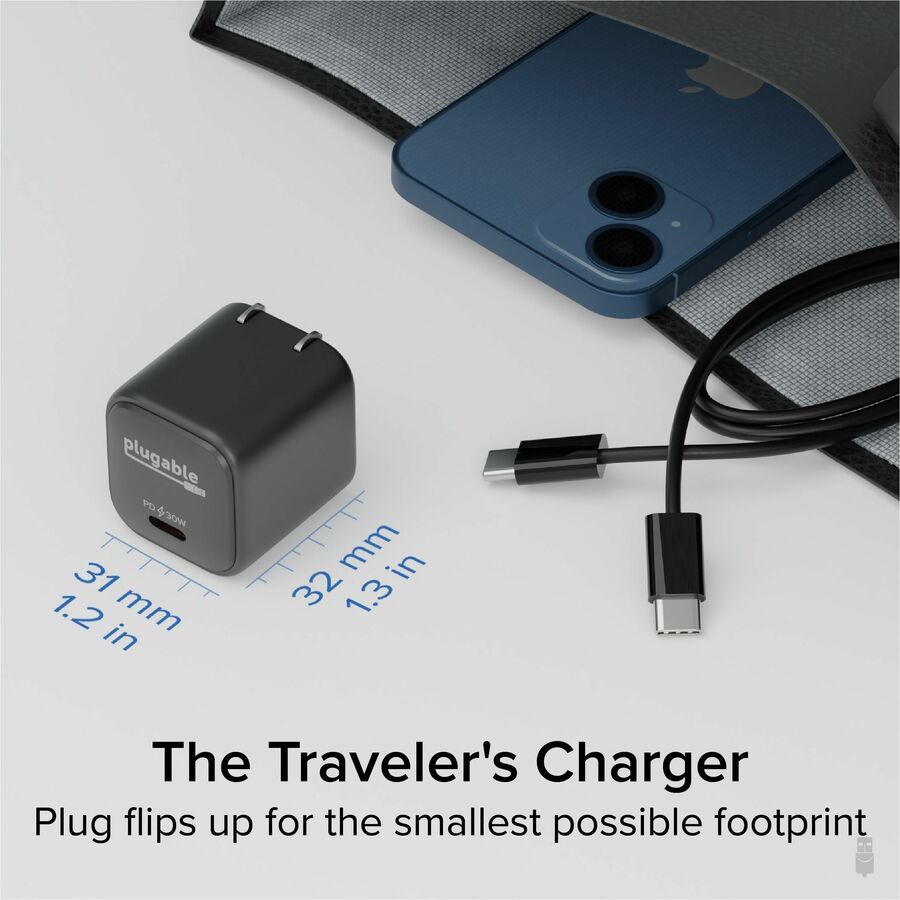 Plugable GaN USB-C Charger Block 30W Portable Power Adapter - Pack of 3