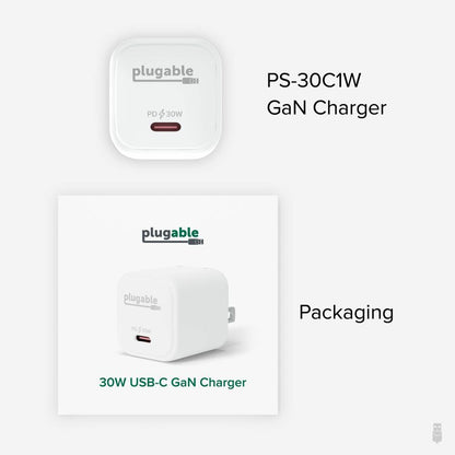 Plugable Technologies GaN USB-C Charger Block, 30W Portable Power Adapter – Pack of 3