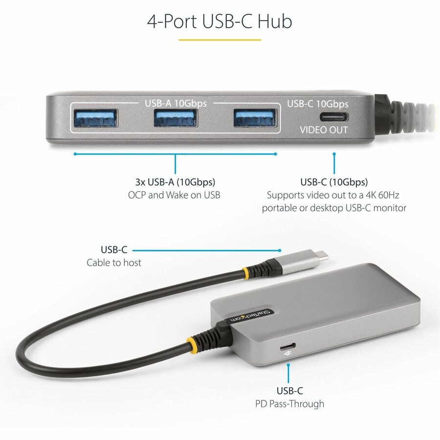 StarTech.com 4-Port USB-C Hub with 4K Video Output, 100W Power Delivery - HB31C3A1CDPPD3