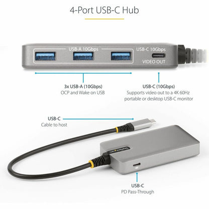 StarTech.com 4-Port USB-C Hub with 4K Video Output, 100W Power Delivery - HB31C3A1CDPPD3