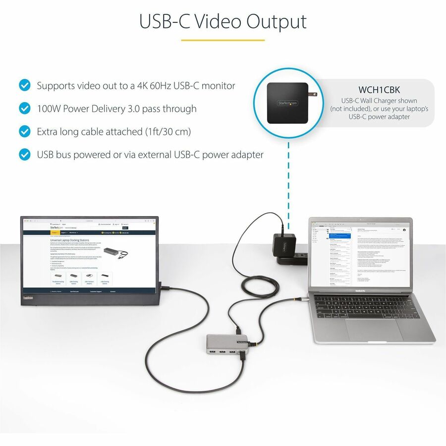 StarTech.com 4-Port USB-C Hub with 4K Video Output, 100W Power Delivery - HB31C3A1CDPPD3