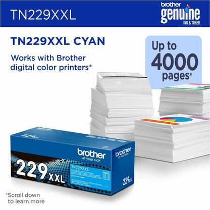 Brother Genuine TN229XXLC Super High-Yield Cyan Toner Cartridge for Brother Color Printers