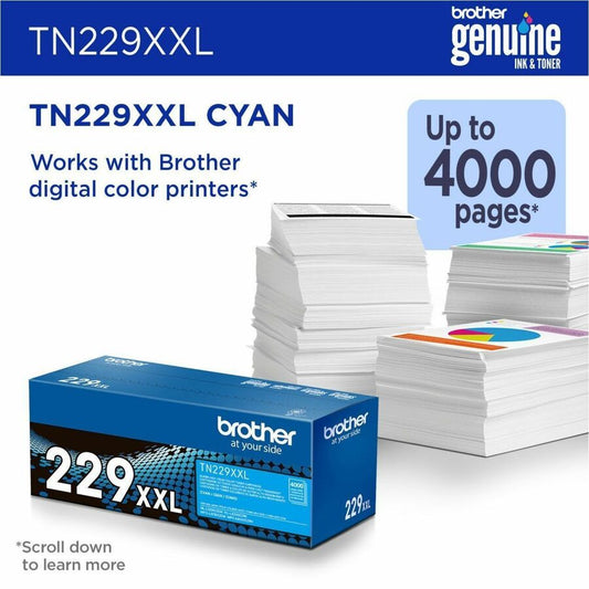 Brother Genuine TN229XXLC Super High-Yield Cyan Toner Cartridge for Brother Color Printers