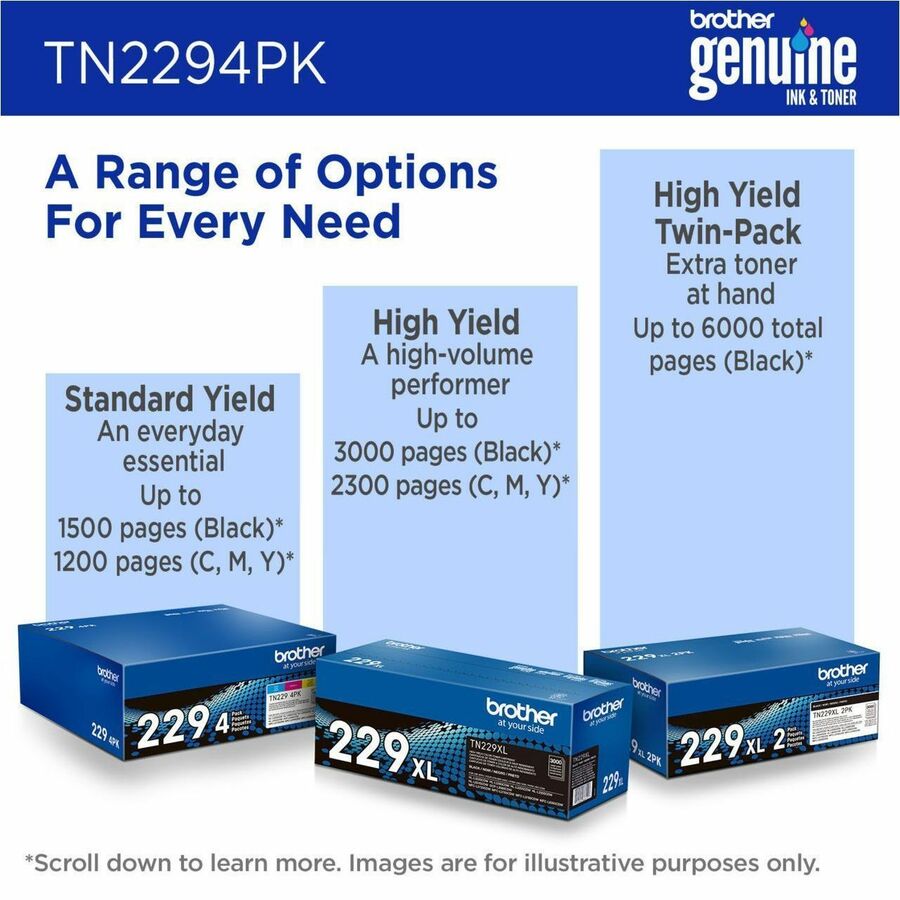 Brother Genuine TN2294PK Standard Yield Toner Cartridge Multipack for Color Laser Printers