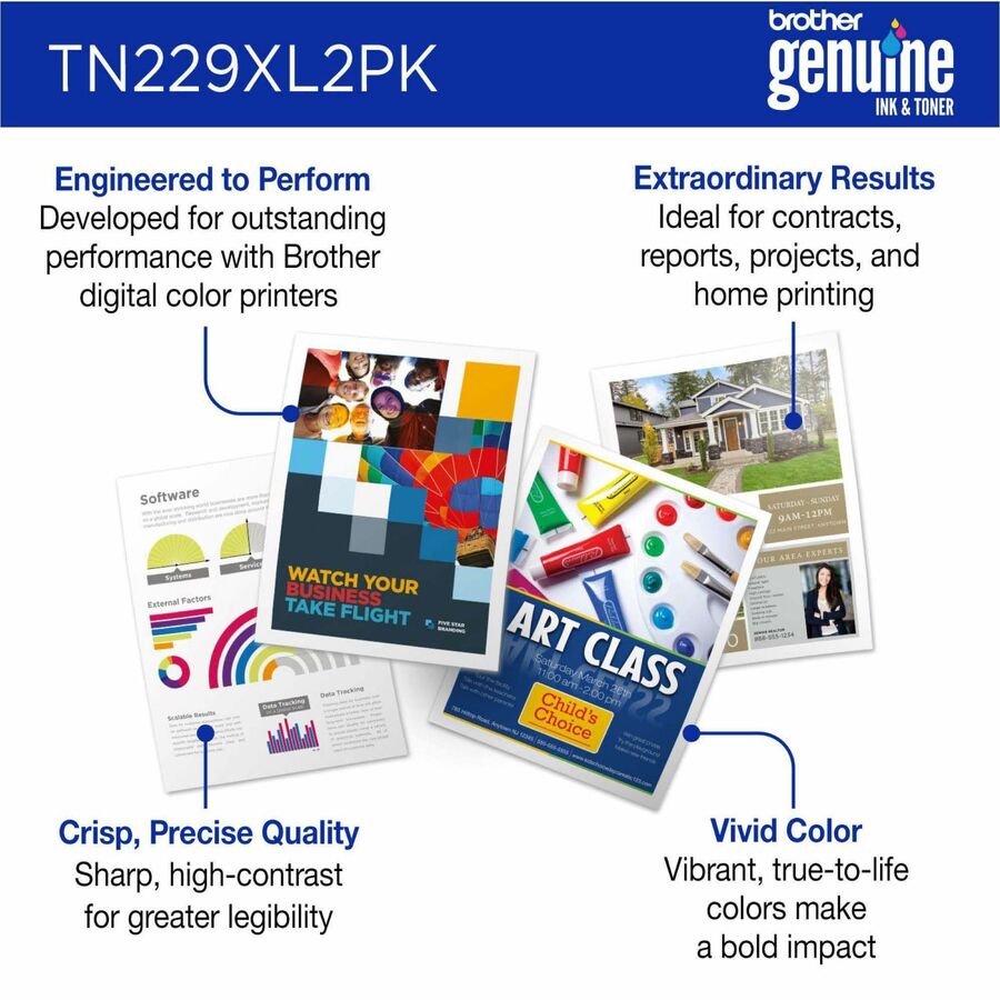 Brother Genuine TN229XL2PK High-Yield Black Toner Cartridge Twin-Pack for Brother Laser Printers