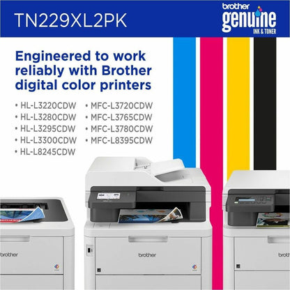 Brother Genuine TN229XL2PK High-Yield Black Toner Cartridge Twin-Pack for Brother Laser Printers