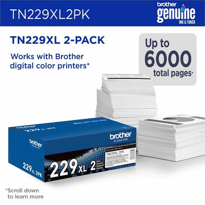 Brother Genuine TN229XL2PK High-Yield Black Toner Cartridge Twin-Pack for Brother Laser Printers