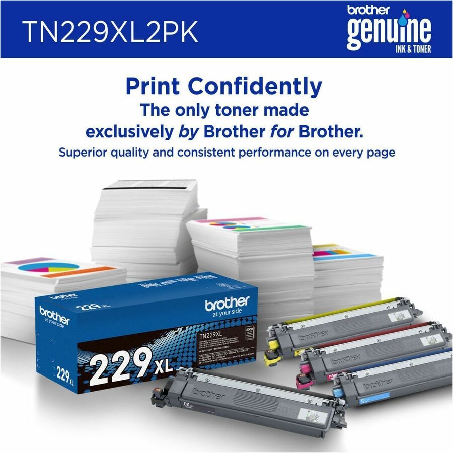 Brother Genuine TN229XL2PK High-Yield Black Toner Cartridge Twin-Pack for Brother Laser Printers
