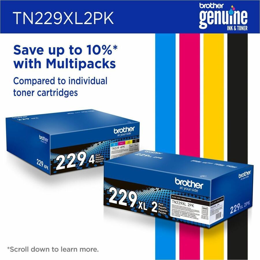 Brother Genuine TN229XL2PK High-Yield Black Toner Cartridge Twin-Pack for Brother Laser Printers