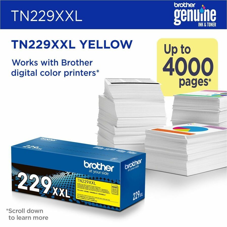 Brother Genuine TN229XXLY Super High-Yield Yellow Toner Cartridge for Brother Color Laser Printers