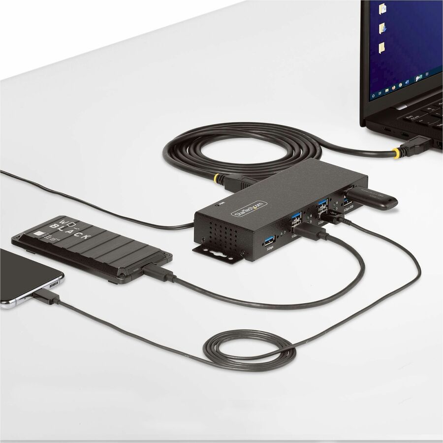 StarTech.com 7-Port Managed USB Hub with Heavy Duty Metal Housing, ESD & Surge Protection, DIN Rail Mountable
