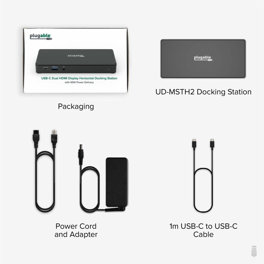 Plugable UDMSTH2 USB-C Dual Monitor Docking Station with 65W Power Delivery and HDMI 4K Support