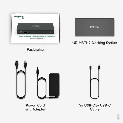 Plugable UDMSTH2 USB-C Dual Monitor Docking Station with 65W Power Delivery and HDMI 4K Support
