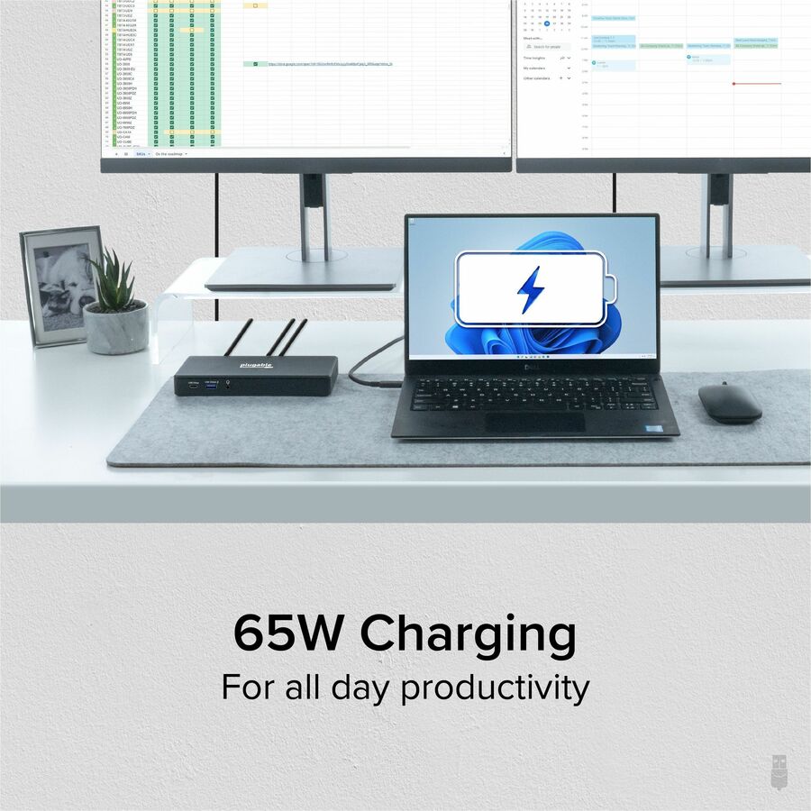 Plugable UDMSTH2 USB-C Dual Monitor Docking Station with 65W Power Delivery and HDMI 4K Support