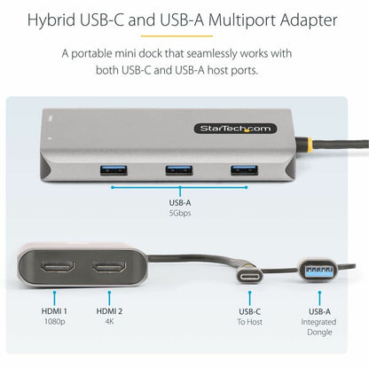 StarTech.com USB-C Multiport Adapter with Dual HDMI 4K Support and USB-A Hub - Space Gray