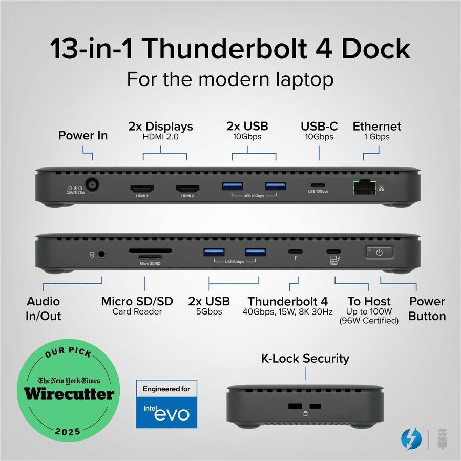 Plugable Thunderbolt 4 Dock with 100W Charging, Thunderbolt Certified