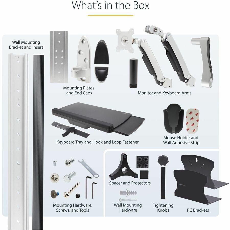 StarTech.com Wall Mount Workstation with VESA Monitor & Keyboard Tray – Space-Saving Sit-Stand Desk for Small Offices and Clinics