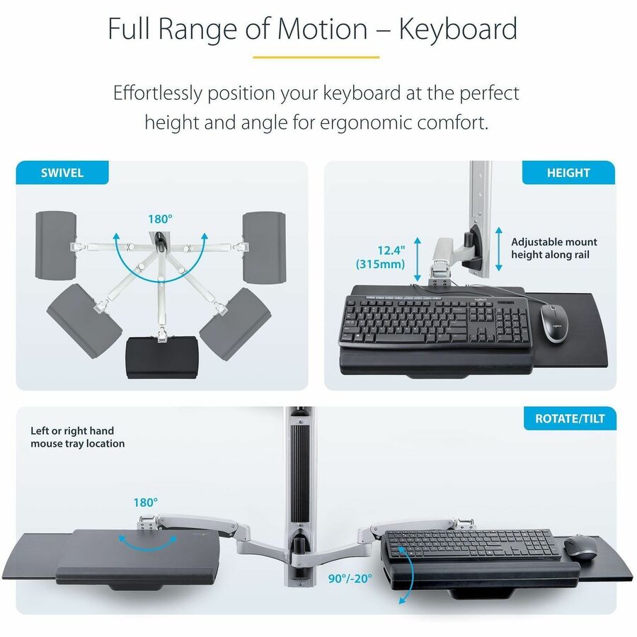 StarTech.com Wall Mount Workstation with VESA Monitor & Keyboard Tray – Space-Saving Sit-Stand Desk for Small Offices and Clinics