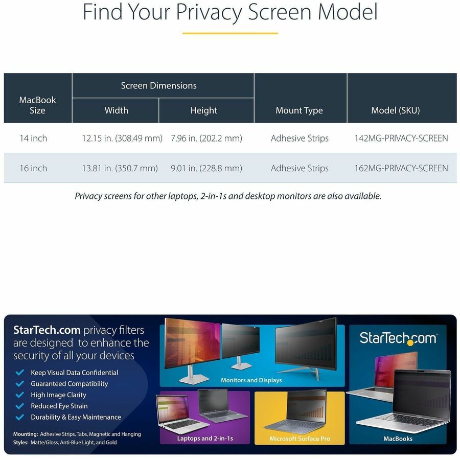 StarTech.com 14-Inch MacBook Pro Privacy Screen Filter with Gold Privacy Filter - Compatible with 2021 & 2023 Models