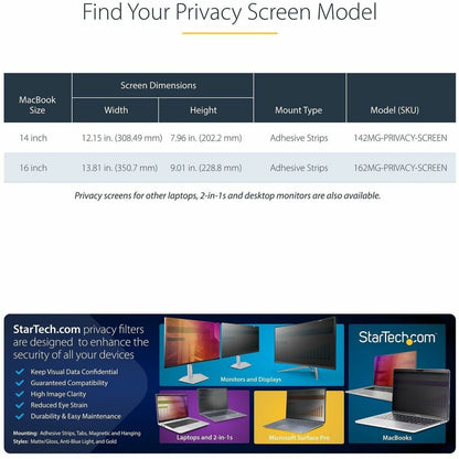 StarTech.com 14-Inch MacBook Pro Privacy Screen Filter with Gold Privacy Filter - Compatible with 2021 & 2023 Models