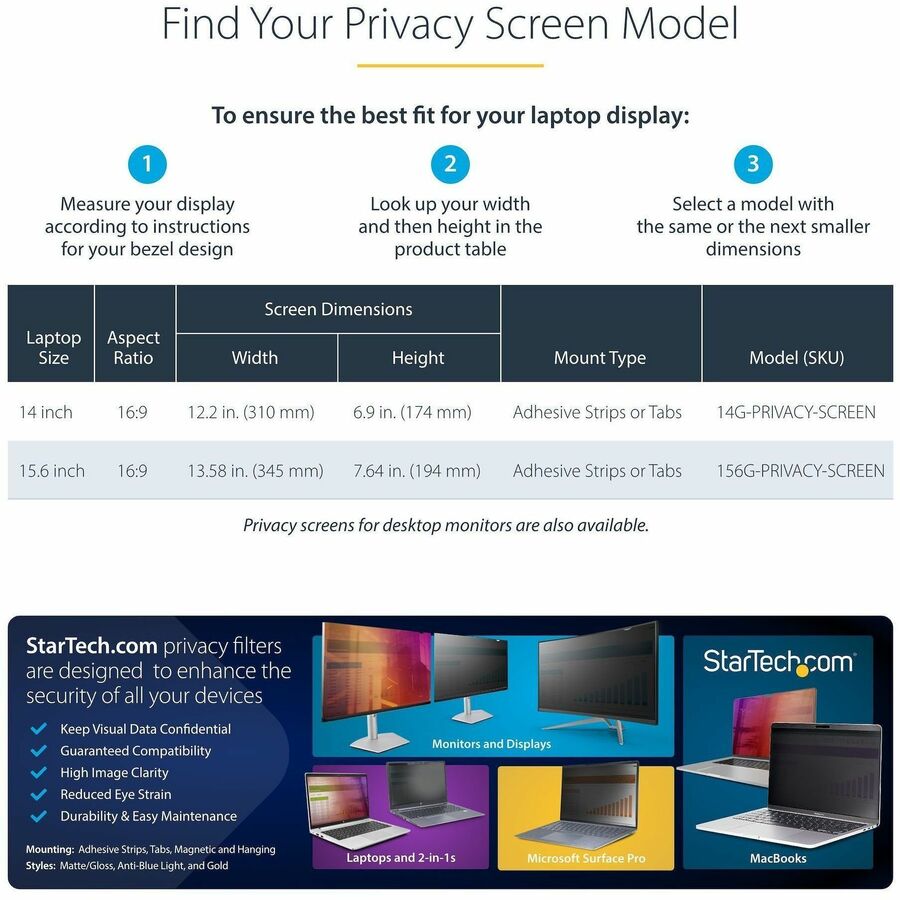 StarTech.com 14-inch 16:9 Laptop Privacy Screen with Reversible Gold & Matte Filter
