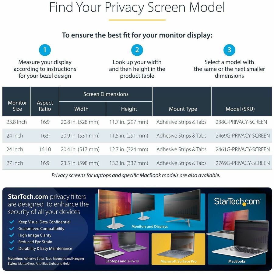 StarTech.com 24-inch 16:10 Gold Monitor Privacy Screen with Reversible Filter and Blue Light Reduction