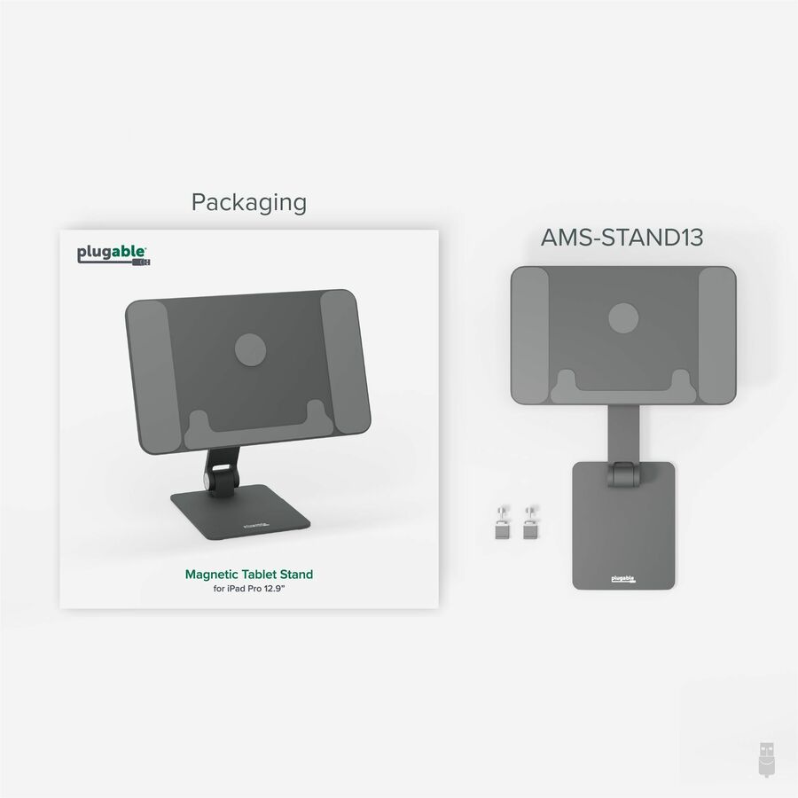 Plugable Magnetic Tablet Stand for iPad Pro 12.9 inch - Adjustable Aluminum Holder with 360° Rotation and Padded Support