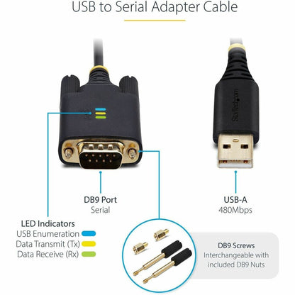 StarTech.com 3ft USB to Serial Adapter Cable with COM Retention and FTDI Chipset
