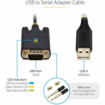 StarTech.com 10ft USB to Serial Adapter Cable with COM Retention - DB9 RS-232, FTDI Chipset
