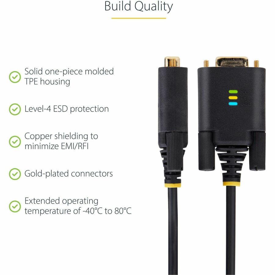 StarTech.com 10ft USB to Serial Adapter Cable with COM Retention - DB9 RS-232, FTDI Chipset