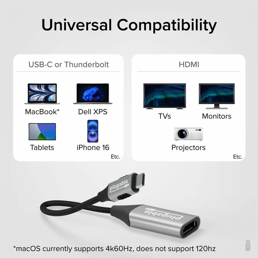 Plugable Technologies USB-C to HDMI 8K Adapter (USBC-HDMI8K) for High-Resolution Displays and Gaming