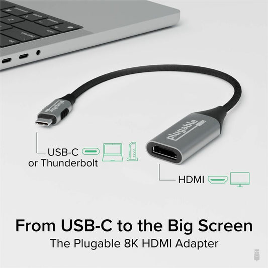 Plugable Technologies USB-C to HDMI 8K Adapter (USBC-HDMI8K) for High-Resolution Displays and Gaming