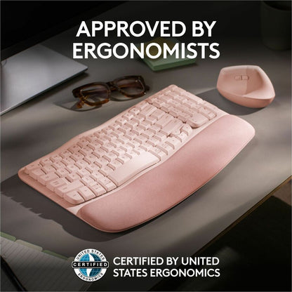 Logitech Wave Keys Wireless Ergonomic Keyboard with Cushioned Palm Rest – Rose