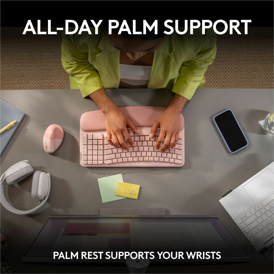 Logitech Wave Keys Wireless Ergonomic Keyboard with Cushioned Palm Rest – Rose