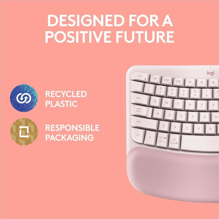 Logitech Wave Keys Wireless Ergonomic Keyboard with Cushioned Palm Rest – Rose